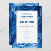 Elegante Blauwe Oceaangolven Bar Mitzvah Kaart (Voorkant / Achterkant)