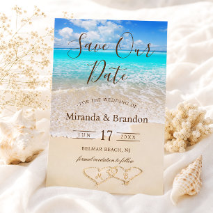 Elegante Blauwe Oceaangolven Tropisch Strand Save The Date