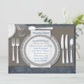 Elegante blauwe oefen diner uitnodigingen (Staand voorkant)