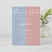 Elegante blauwe of roze gender reveal party kaart (Staand voorkant)