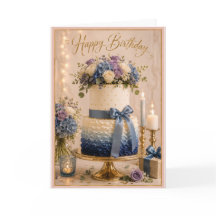 Elegante Blauwe Ombre Bloemige Verjaardagstaart