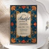 Elegante blauwe oogst thanksgiving-viering kaart