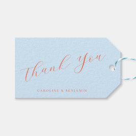 Elegante Blauwe Oranje Calligrafie Huwelijk Bedank Cadeaulabel
