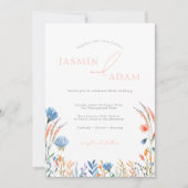 Elegante Blauwe & Oranje Wildflowers Wedding Kaart (Voorkant)