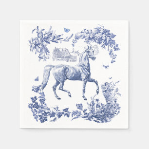 Elegante Blauwe Paard Bloemen Servet