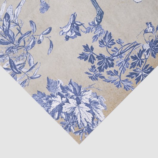 Elegante  Blauwe Paard Bloemen Toile Kraft Tissuepapier (Detail)