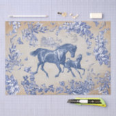Elegante  Blauwe Paard Bloemen Toile Kraft Tissuepapier (Craft)