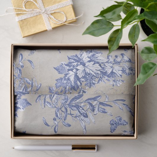 Elegante  Blauwe Paard Bloemen Toile Kraft Tissuepapier (Geschenk)