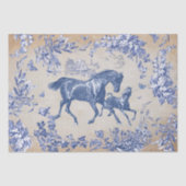 Elegante  Blauwe Paard Bloemen Toile Kraft Tissuepapier (Voorkant)