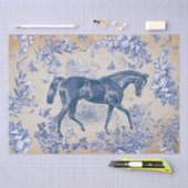 Elegante  Blauwe Paard Bloemen Toile Kraft Tissuepapier (Craft)
