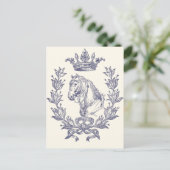 Elegante  Blauwe Paard Kroon Laurel Bow Crest Briefkaart (Staand voorkant)