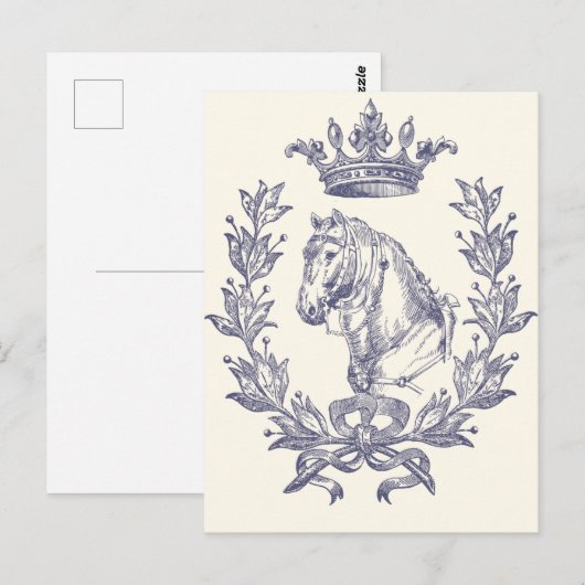 Elegante Blauwe Paard Kroon Laurel Bow Crest Briefkaart (Voorkant / Achterkant)