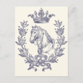 Elegante Blauwe Paard Kroon Laurel Bow Crest Briefkaart (Voorkant)