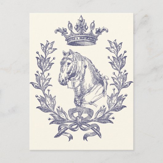Elegante  Blauwe Paard Kroon Laurel Bow Crest Briefkaart (Voorkant)