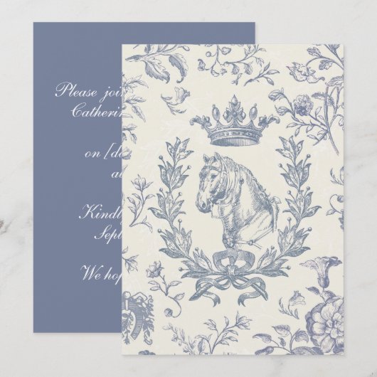 Elegante Blauwe Paard Kroon Laurel Bow Crest Kaart (Voorkant / Achterkant)