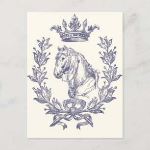 Elegante Blauwe Paarden Kroon Lauriers Lint Vorste Briefkaart