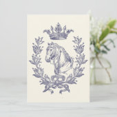 Elegante Blauwe Paarden Kroon Lauwer Blad Crest An Kaart (Staand voorkant)