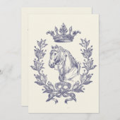 Elegante Blauwe Paarden Kroon Lauwer Blad Crest An Kaart (Voorkant / Achterkant)