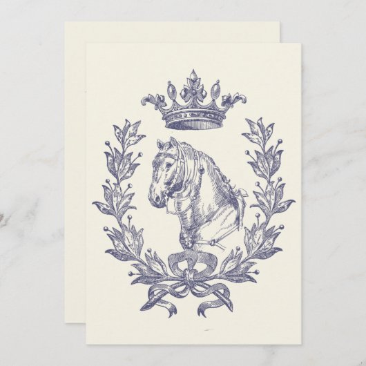 Elegante Blauwe Paarden Kroon Lauwer Blad Crest An Kaart (Voorkant / Achterkant)