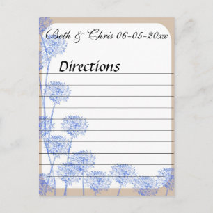 Elegante Blauwe Paardenbloem Wedding Routebeschrij Briefkaart