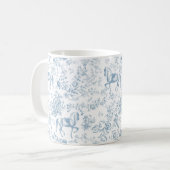 Elegante Blauwe Paardrijden Bloemmotief Toile Naam Koffiemok (Voorkant links)