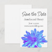 Elegante blauwe paarse bloem bloem save the date (Voorkant / Achterkant)