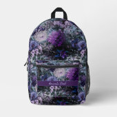 Elegante blauwe paarse bloemen monogram bedrukte rugzak (Voorkant)