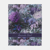 Elegante blauwe paarse bloemen monogram fleece deken (Voorkant)
