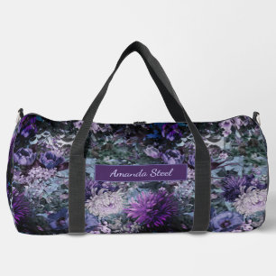 Elegante blauwe paarse bloemige monogram bedrukt plunjezak