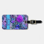 Elegante blauwe paarse bloemmotief monogram bagagelabel (Voorkant horizontaal)