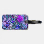 Elegante blauwe paarse bloemmotief monogram bagagelabel (Achterkant horizontaal)
