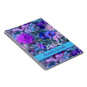 Elegante blauwe paarse bloemmotief monogram notitieboek (Rechterzijde)