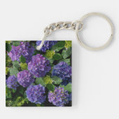 Elegante blauwe paarse magenta groene bloemhydrang sleutelhanger (Achterkant)
