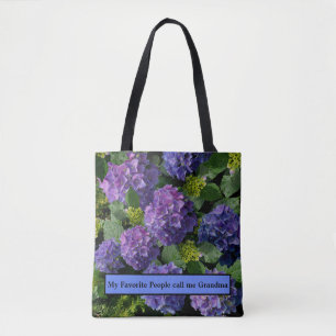 Elegante blauwe paarse magenta groene bloemige hor tote bag