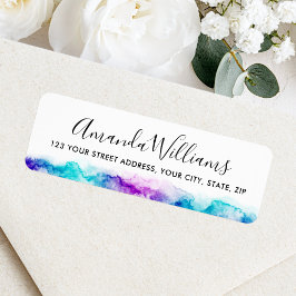 Elegante blauwe paarse waterverf kalligrafie lette etiket