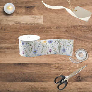 Elegante blauwe paarse waterverf wilde bloem grosgrain lint
