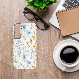 Elegante blauwe paarse waterverf wilde bloem samsung galaxy hoesje