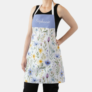 Elegante blauwe paarse waterverf wilde bloem schort