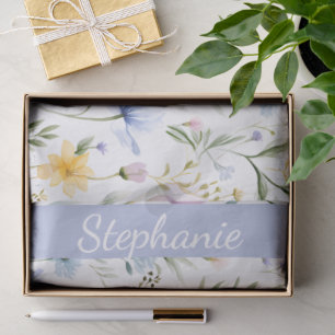 Elegante blauwe paarse waterverf wilde bloem tissuepapier