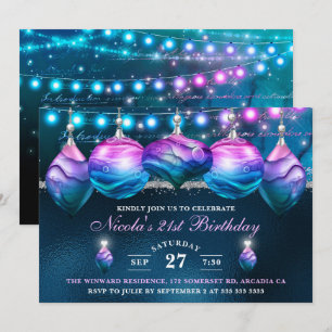 Elegante Blauwe & Paarse Zeemeermin Bellen Verjaar Kaart