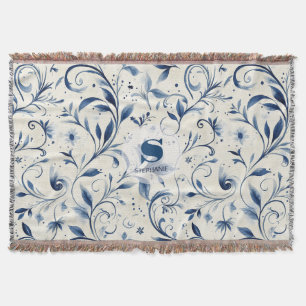 Elegante blauwe Paisley bladeren - witte achtergro Deken