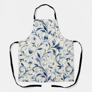 Elegante blauwe Paisley bladeren - witte achtergro Schort