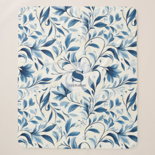 Elegante blauwe Paisley bladeren - witte achtergro Sherpa Deken