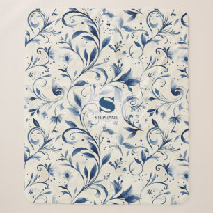 Elegante blauwe Paisley bladeren - witte achtergro Sherpa Deken