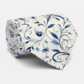 Elegante blauwe Paisley bladeren - witte achtergro Stropdas (Opgerold)