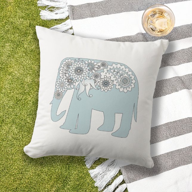 Elegante blauwe Paisley olifant Buitenkussen (Creator heeft geüpload)