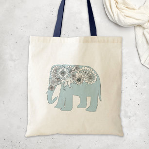 Elegante blauwe Paisley olifant Tote Bag