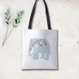 Elegante blauwe Paisley olifant Tote Bag