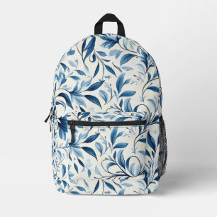 Elegante blauwe paisleybladeren - witte achtergron bedrukte rugzak