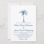 Elegante Blauwe Palm Formele Strand Bruiloft Kaart (Voorkant)